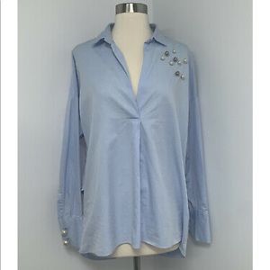 Zara Woman Long Sleeve Blouse pearl detail